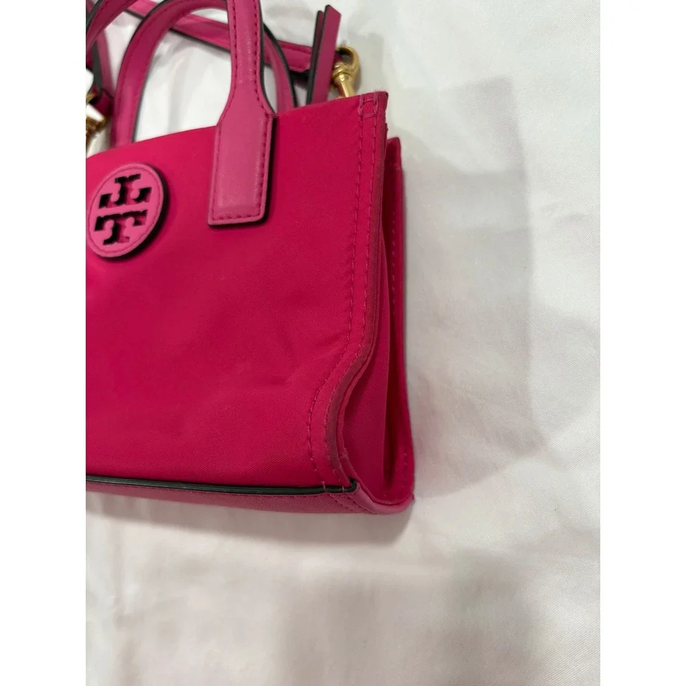 Tory Burch Ella Mini Nylon Tote Bright Pink Hot Small Crossbody Zip Top